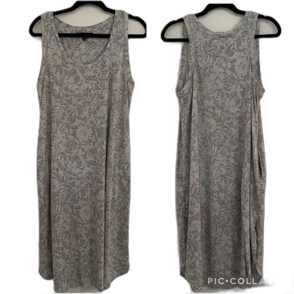 Ellen Tracy Size M Floral Leaf Gray Midi Lounge Tank Dress Breathable Beachy